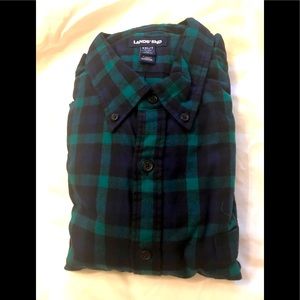 Mens XXLT Lands End Evergreen Black Watch plaid flannel.